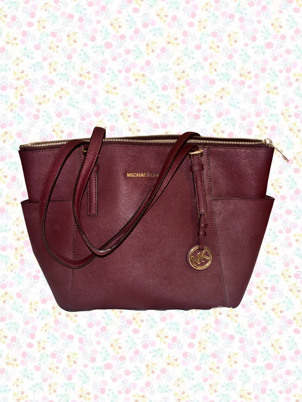 Michael Kors Burgundy Saffiano Leather Tote Bag